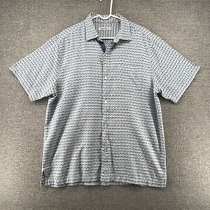 Tommy Bahama Short Sleeve Shirt Men Size Large Blue Geometric Blue 100% Silk